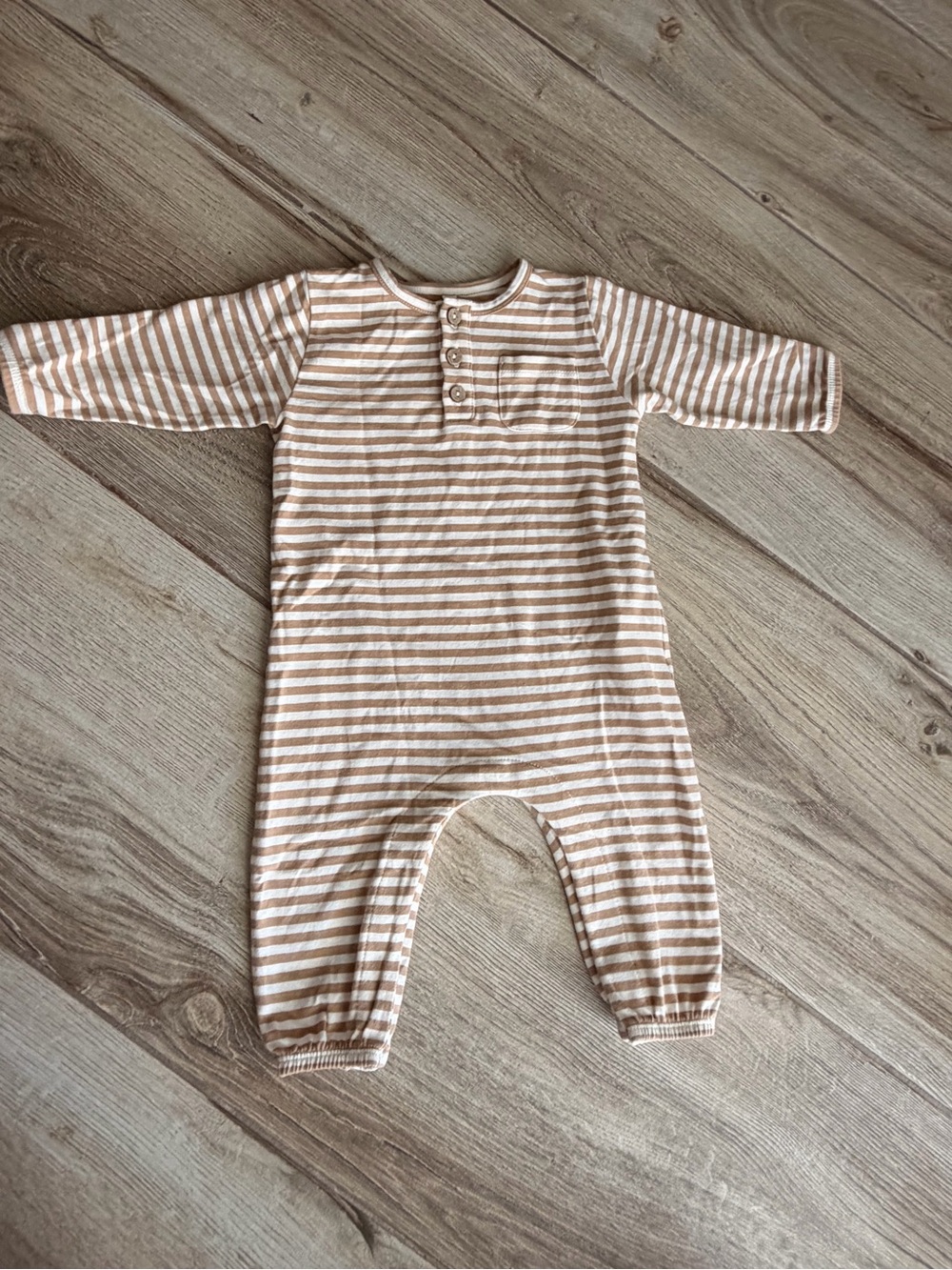 Quincy Mae Beige and White Striped Baby One-Piece Bodysuit